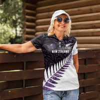 New Zealand Silver Fern Rugby Custom Women Polo Shirt Go All Black Purple Maori Paua Shell - Polynesian Pride