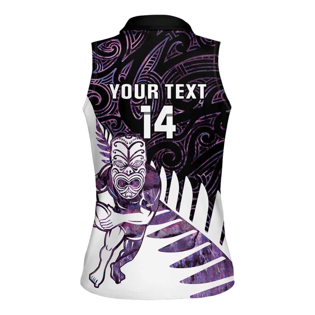 New Zealand Silver Fern Rugby Custom Women Sleeveless Polo Shirt Go All Black Purple Maori Paua Shell - Polynesian Pride