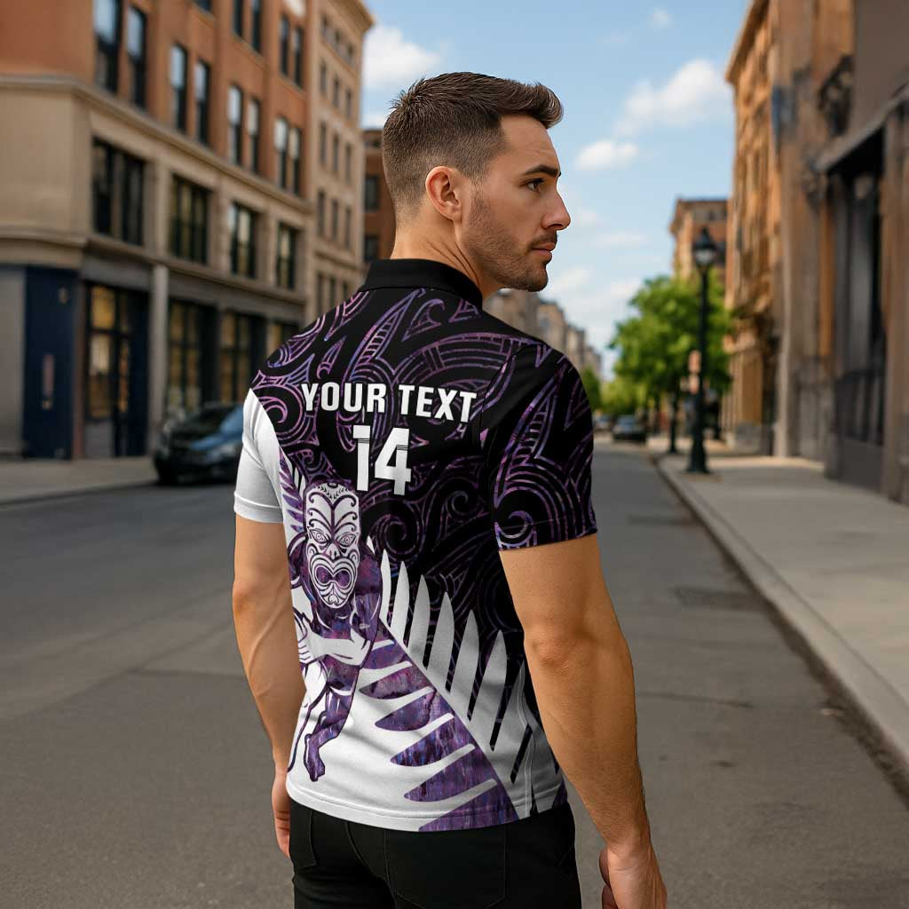 New Zealand Silver Fern Rugby Custom Zipper Polo Shirt Go All Black Purple Maori Paua Shell - Polynesian Pride