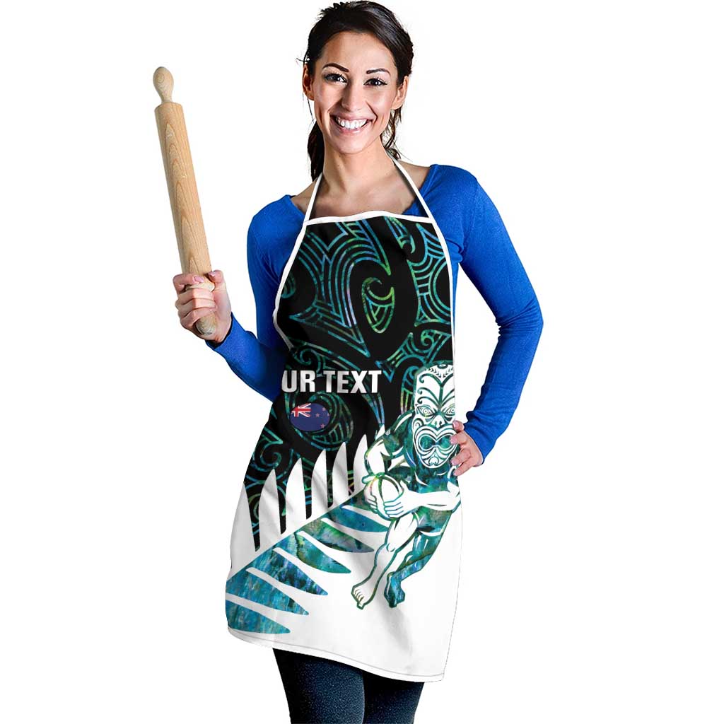 New Zealand Silver Fern Rugby Custom Apron Go All Black Turquoise Maori Paua Shell - Polynesian Pride