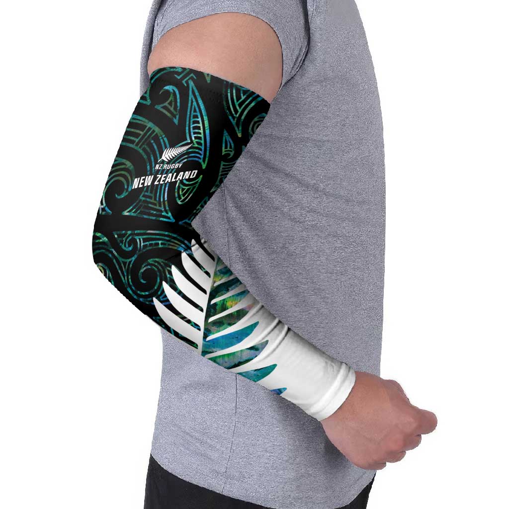 New Zealand Silver Fern Rugby Custom Arm Sleeves Go All Black Turquoise Maori Paua Shell - Polynesian Pride