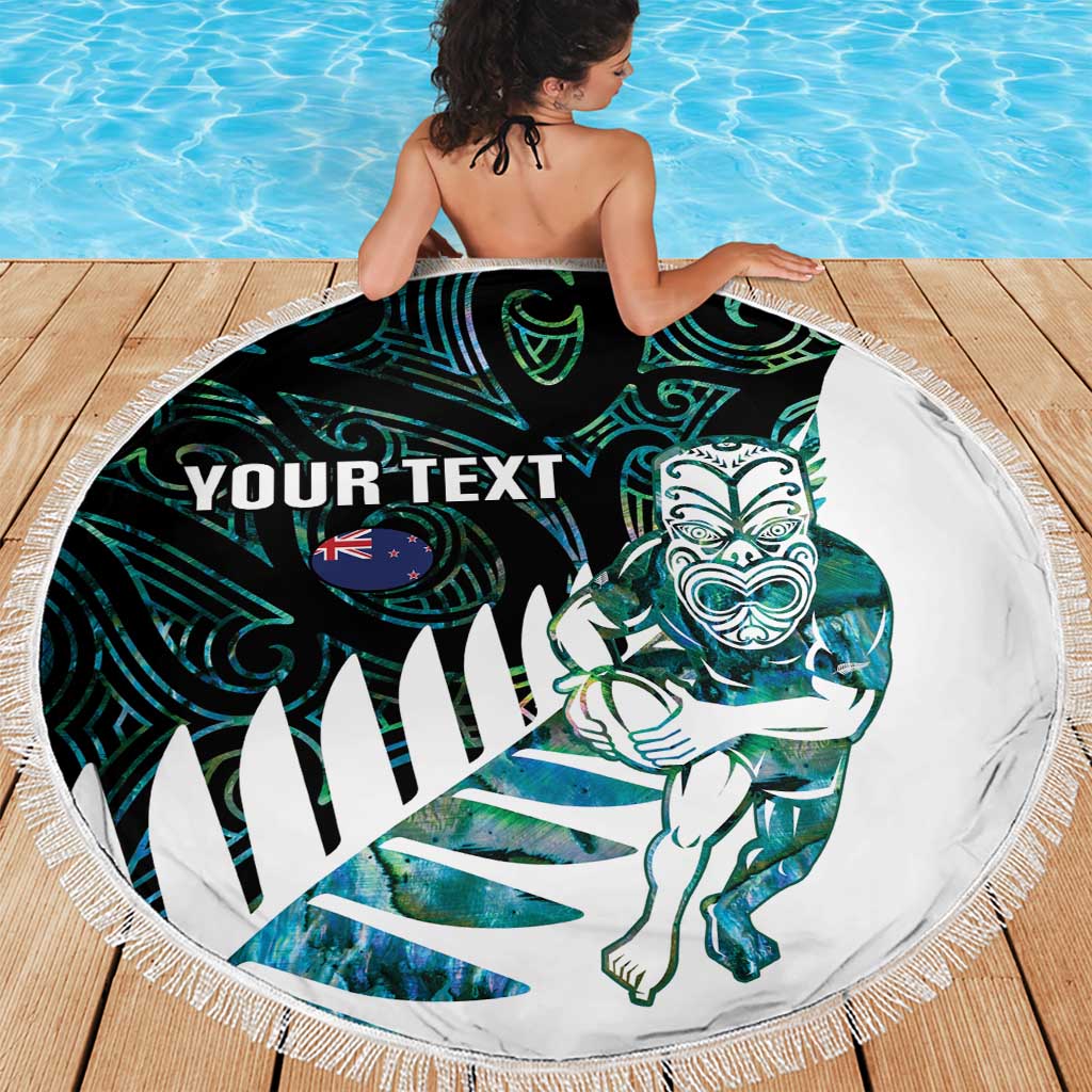 New Zealand Silver Fern Rugby Custom Beach Blanket Go All Black Turquoise Maori Paua Shell - Polynesian Pride