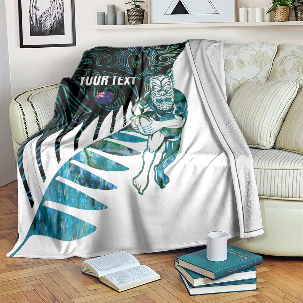 New Zealand Silver Fern Rugby Custom Blanket Go All Black Turquoise Maori Paua Shell - Polynesian Pride