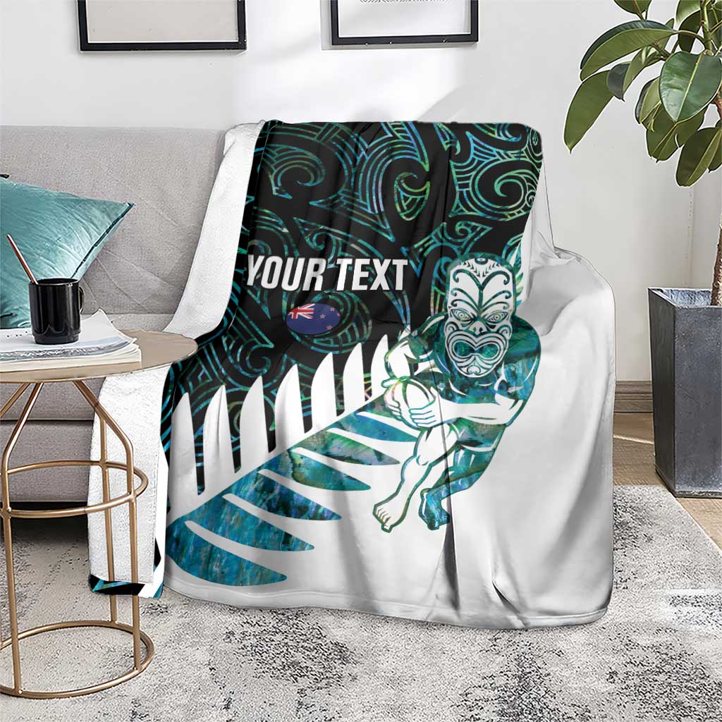 New Zealand Silver Fern Rugby Custom Blanket Go All Black Turquoise Maori Paua Shell - Polynesian Pride