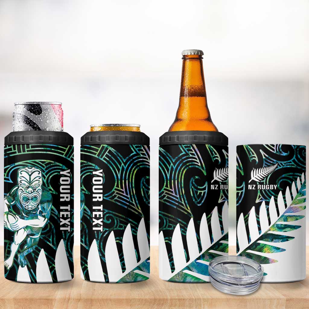 New Zealand Silver Fern Rugby Custom 4 in 1 Can Cooler Tumbler Go All Black Turquoise Maori Paua Shell - Polynesian Pride