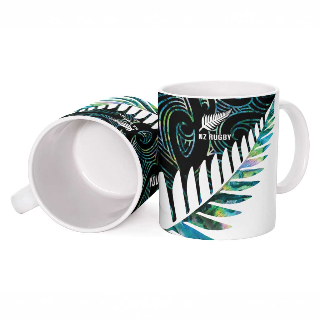 New Zealand Silver Fern Rugby Custom Ceramic Mug Go All Black Turquoise Maori Paua Shell - Polynesian Pride