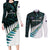 New Zealand Silver Fern Rugby Custom Couples Matching Long Sleeve Bodycon Dress and Long Sleeve Button Shirt Go All Black Turquoise Maori Paua Shell - Polynesian Pride