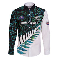 New Zealand Silver Fern Rugby Custom Family Matching Long Sleeve Bodycon Dress and Hawaiian Shirt Go All Black Turquoise Maori Paua Shell - Polynesian Pride