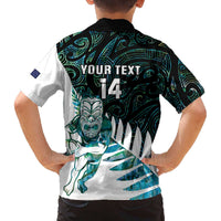 New Zealand Silver Fern Rugby Custom Family Matching Off The Shoulder Long Sleeve Dress and Hawaiian Shirt Go All Black Turquoise Maori Paua Shell - Polynesian Pride