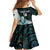 New Zealand Silver Fern Rugby Custom Family Matching Off Shoulder Short Dress and Hawaiian Shirt Go All Black Turquoise Maori Paua Shell - Polynesian Pride