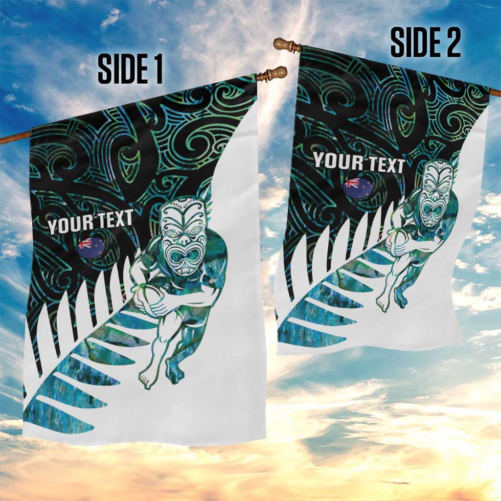 New Zealand Silver Fern Rugby Custom Garden Flag Go All Black Turquoise Maori Paua Shell - Polynesian Pride