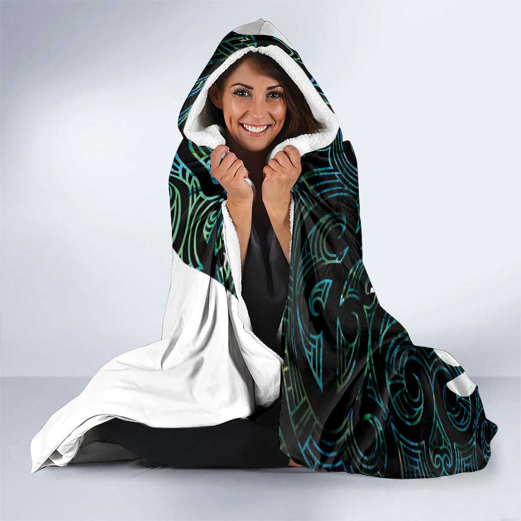 New Zealand Silver Fern Rugby Custom Hooded Blanket Go All Black Turquoise Maori Paua Shell - Polynesian Pride