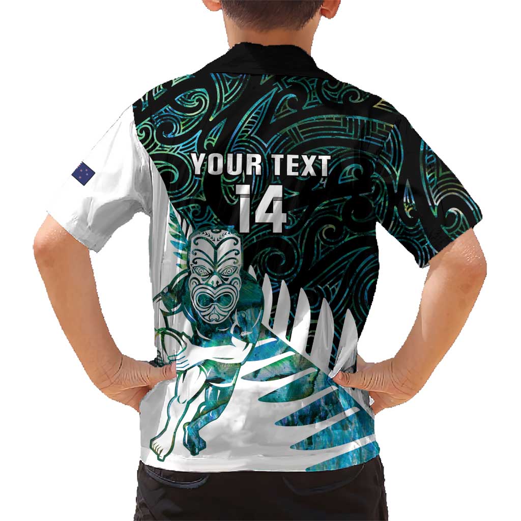 New Zealand Silver Fern Rugby Custom Kid Hawaiian Shirt Go All Black Turquoise Maori Paua Shell - Polynesian Pride