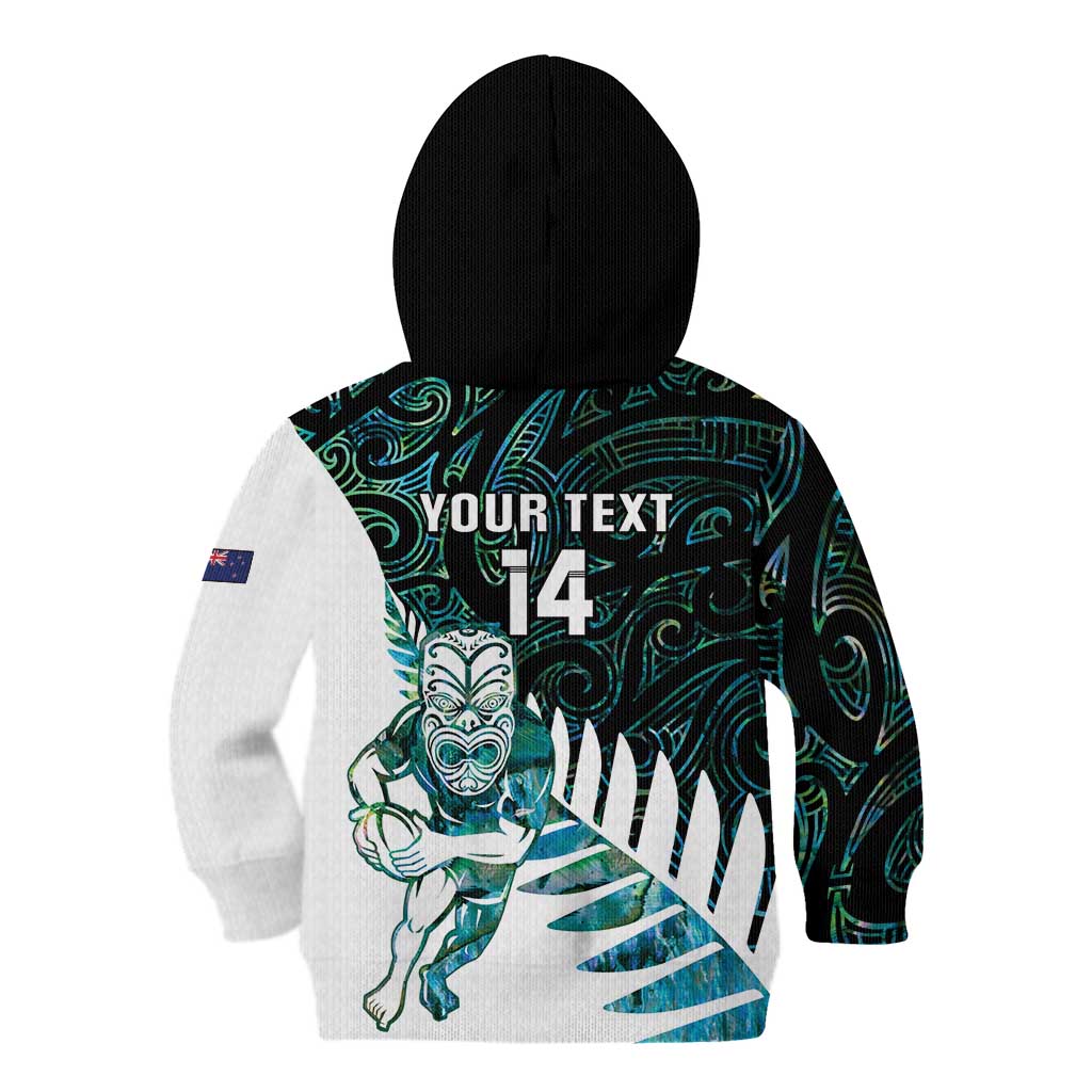 New Zealand Silver Fern Rugby Custom Kid Hoodie Go All Black Turquoise Maori Paua Shell - Polynesian Pride