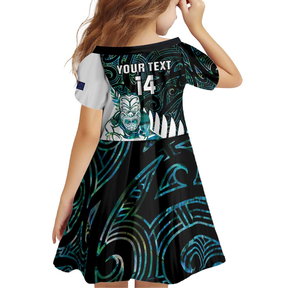 New Zealand Silver Fern Rugby Custom Kid Short Sleeve Dress Go All Black Turquoise Maori Paua Shell - Polynesian Pride
