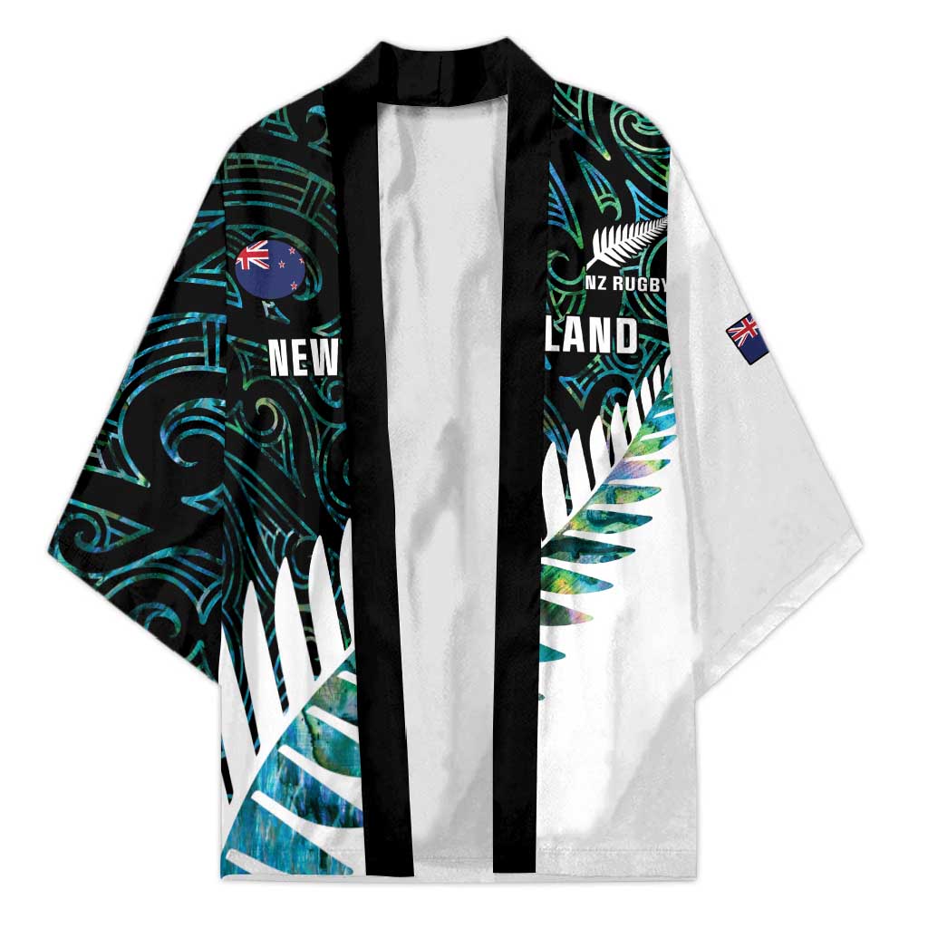 New Zealand Silver Fern Rugby Custom Kimono Go All Black Turquoise Maori Paua Shell - Polynesian Pride
