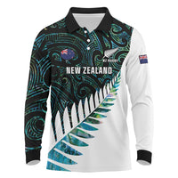 New Zealand Silver Fern Rugby Custom Long Sleeve Polo Shirt Go All Black Turquoise Maori Paua Shell - Polynesian Pride