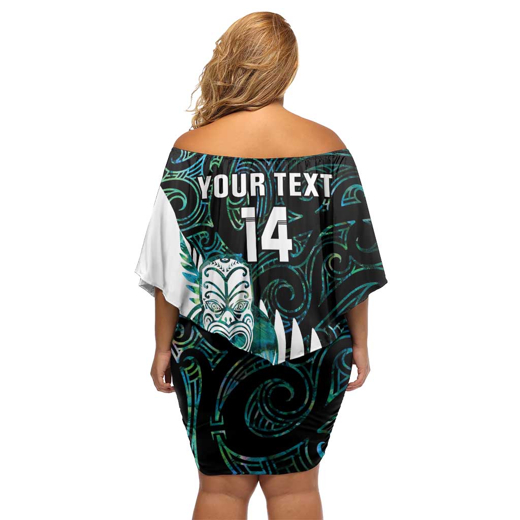 New Zealand Silver Fern Rugby Custom Off Shoulder Short Dress Go All Black Turquoise Maori Paua Shell - Polynesian Pride