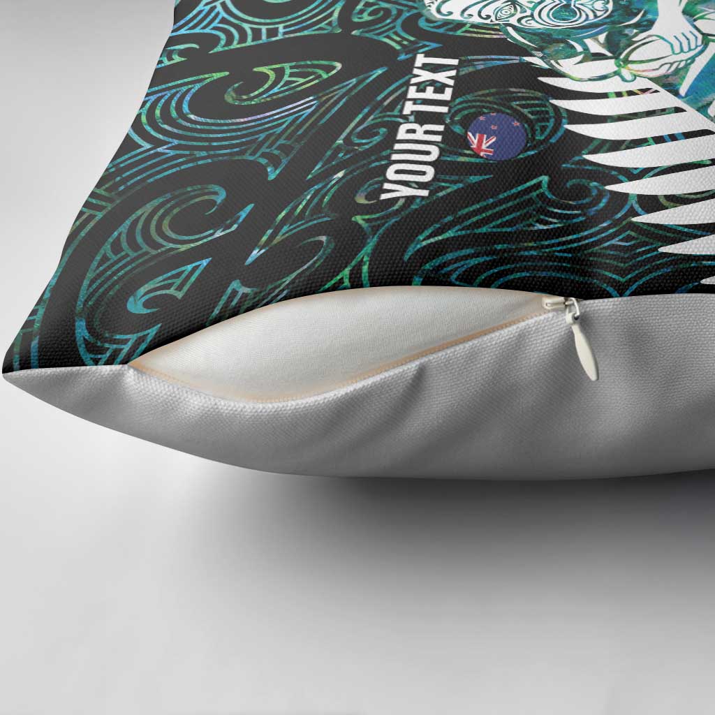 New Zealand Silver Fern Rugby Custom Pillow Cover Go All Black Turquoise Maori Paua Shell - Polynesian Pride