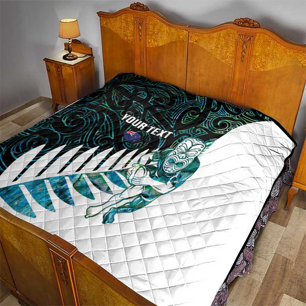 New Zealand Silver Fern Rugby Custom Quilt Go All Black Turquoise Maori Paua Shell - Polynesian Pride
