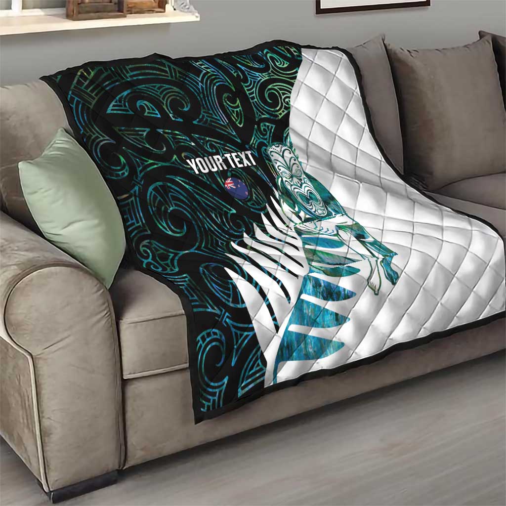 New Zealand Silver Fern Rugby Custom Quilt Go All Black Turquoise Maori Paua Shell - Polynesian Pride
