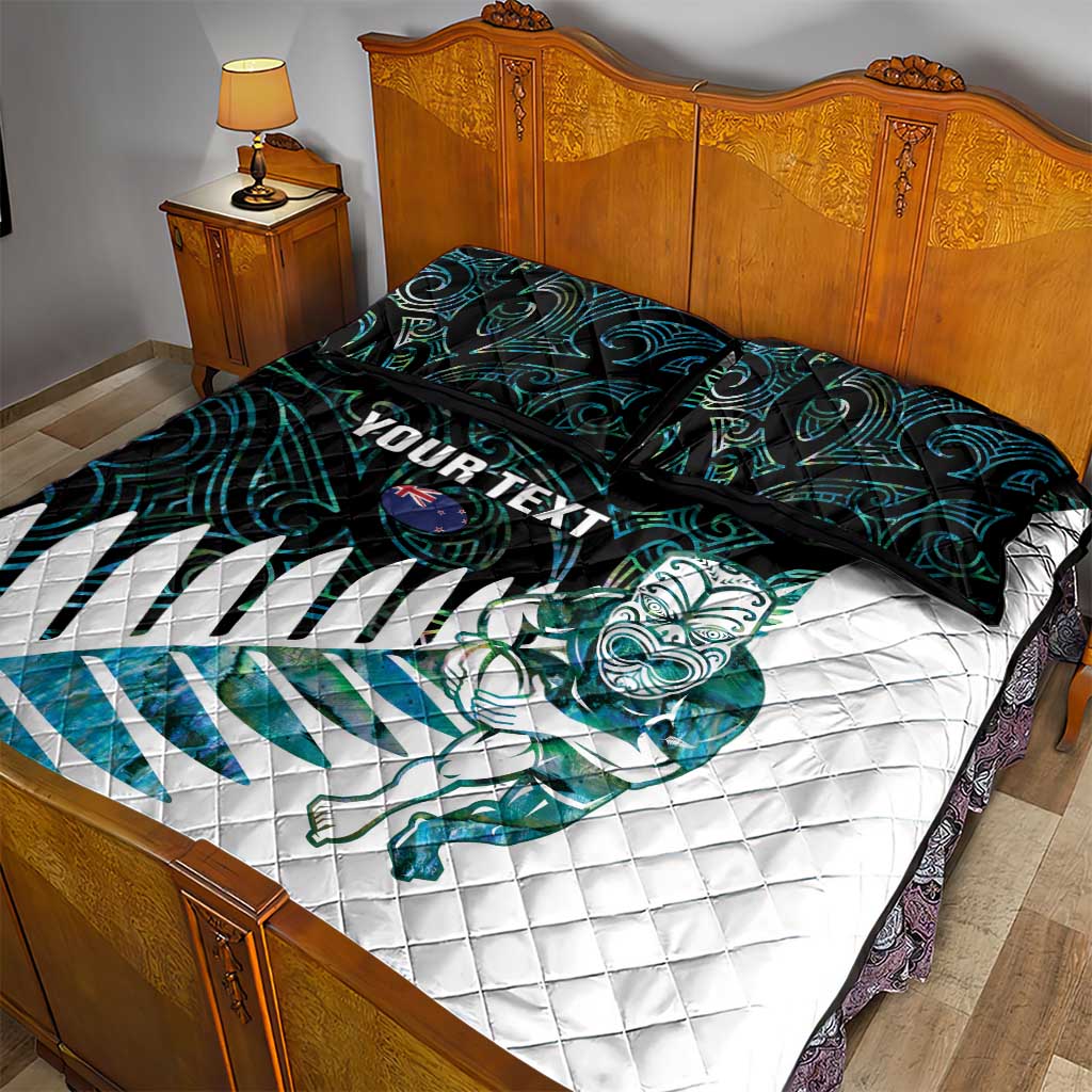 New Zealand Silver Fern Rugby Custom Quilt Bed Set Go All Black Turquoise Maori Paua Shell - Polynesian Pride