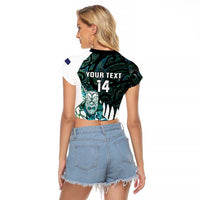 New Zealand Silver Fern Rugby Custom Raglan Cropped T Shirt Go All Black Turquoise Maori Paua Shell - Polynesian Pride