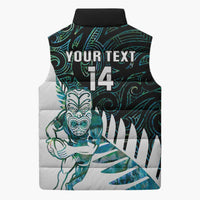 New Zealand Silver Fern Rugby Custom Sleeveless Puffer Jacket Go All Black Turquoise Maori Paua Shell - Polynesian Pride