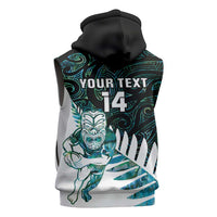 New Zealand Silver Fern Rugby Custom Sleeveless Zip Hoodie Go All Black Turquoise Maori Paua Shell - Polynesian Pride