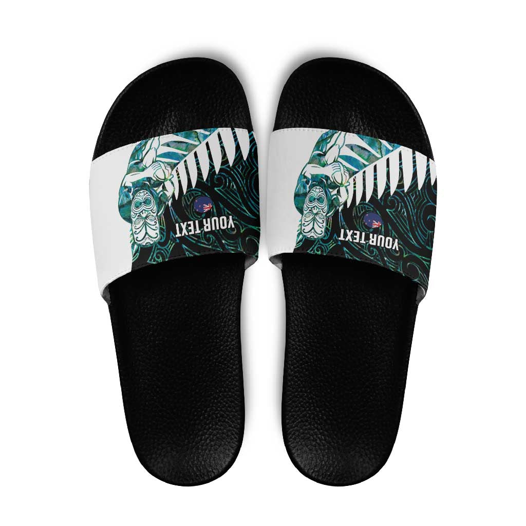 New Zealand Silver Fern Rugby Custom Slide Sandals Go All Black Turquoise Maori Paua Shell - Polynesian Pride