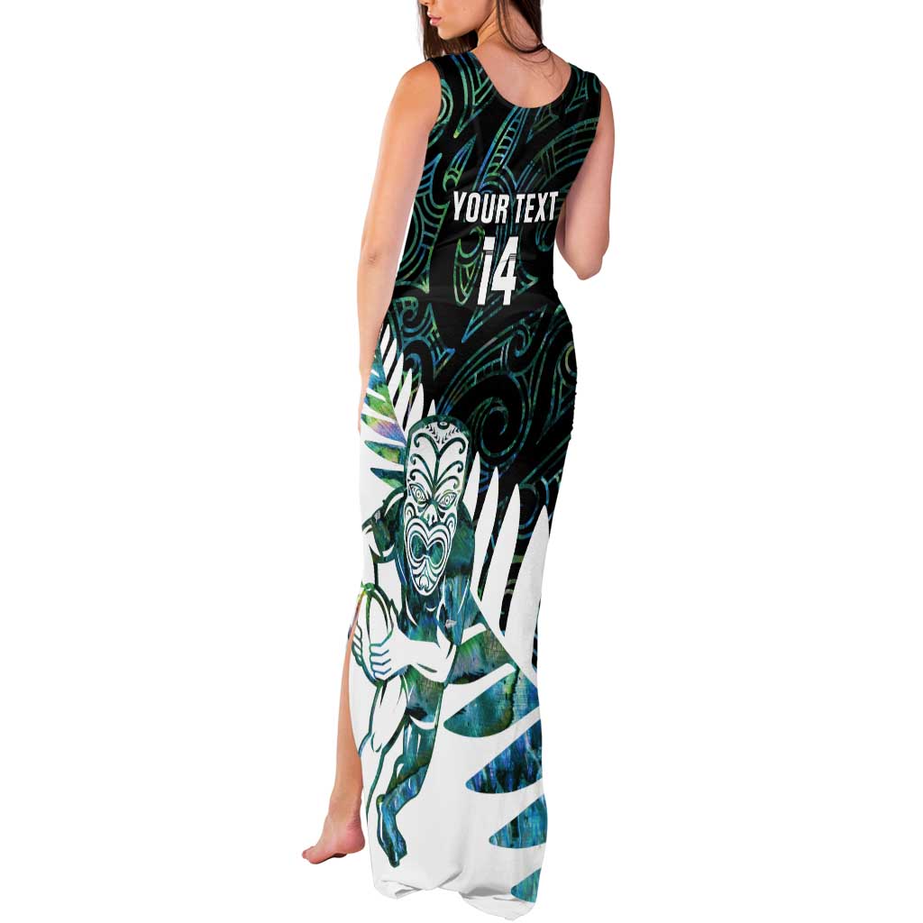 New Zealand Silver Fern Rugby Custom Tank Maxi Dress Go All Black Turquoise Maori Paua Shell - Polynesian Pride