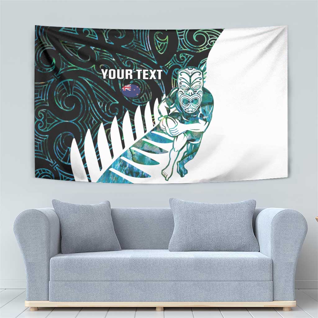 New Zealand Silver Fern Rugby Custom Tapestry Go All Black Turquoise Maori Paua Shell - Polynesian Pride