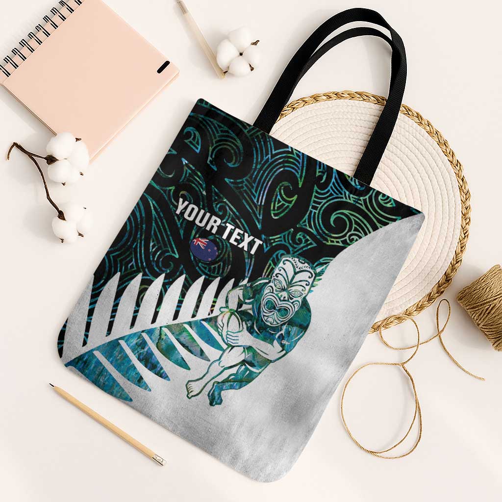 New Zealand Silver Fern Rugby Custom Tote Bag Go All Black Turquoise Maori Paua Shell - Polynesian Pride