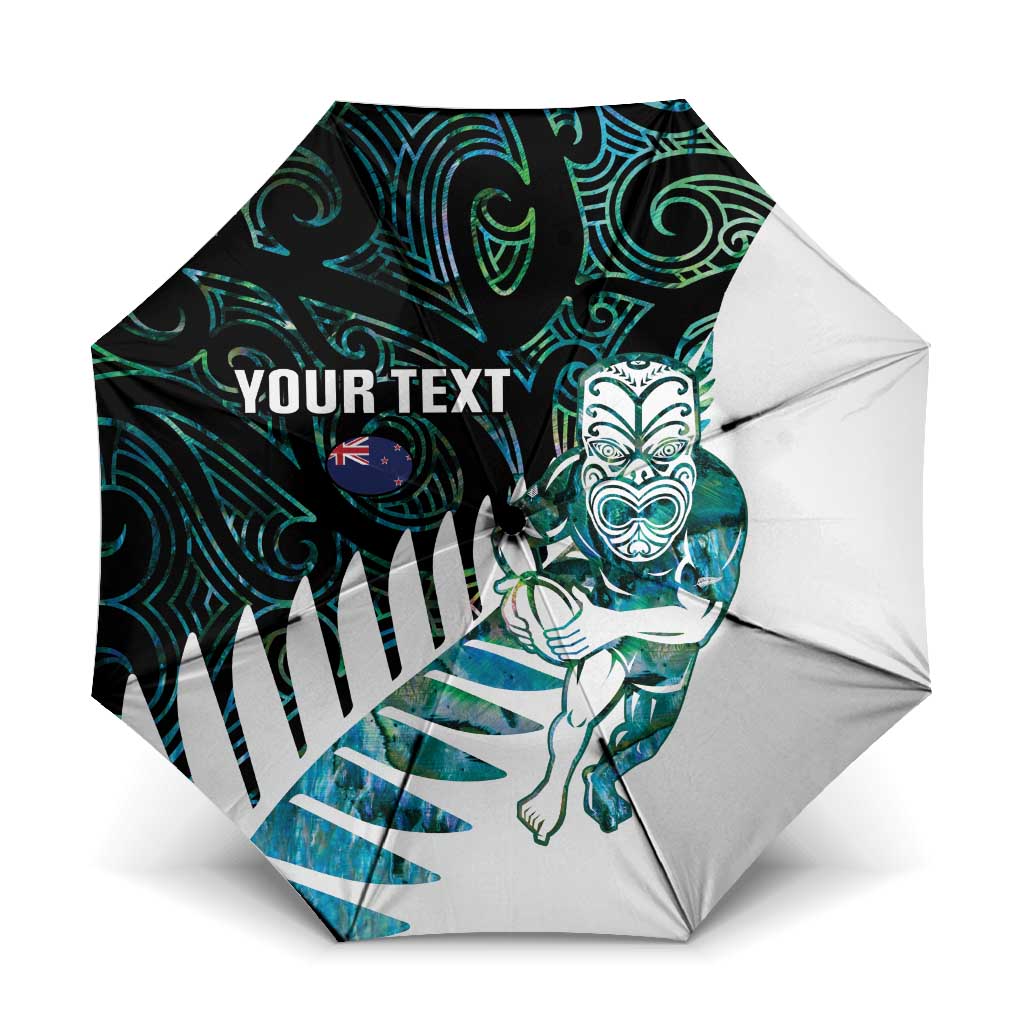 New Zealand Silver Fern Rugby Custom Umbrella Go All Black Turquoise Maori Paua Shell - Polynesian Pride