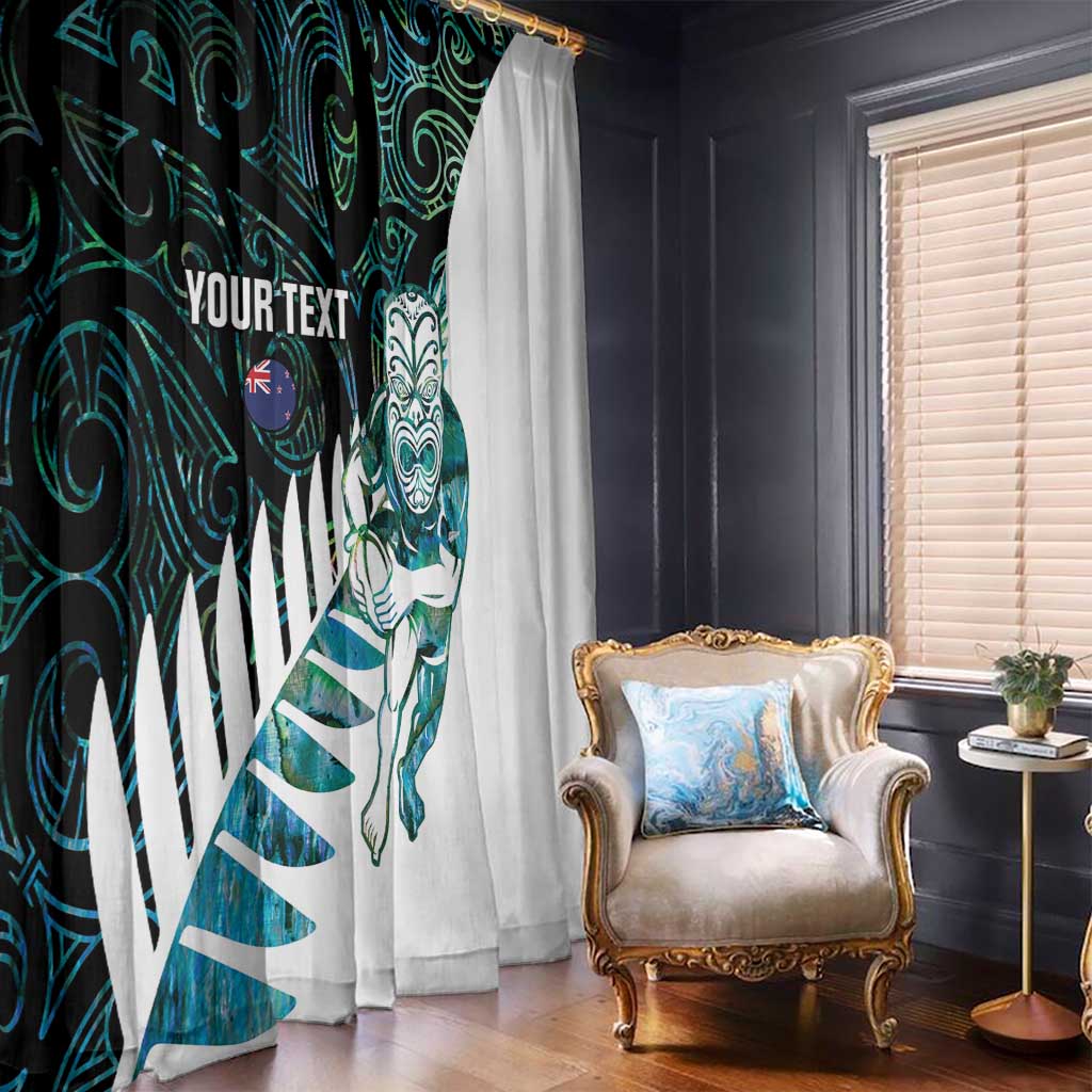 New Zealand Silver Fern Rugby Custom Window Curtain Go All Black Turquoise Maori Paua Shell - Polynesian Pride
