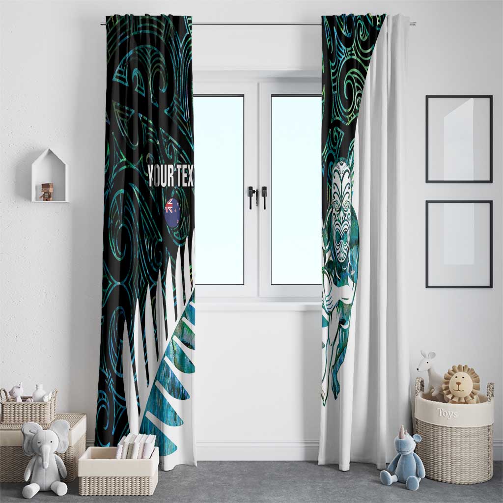 New Zealand Silver Fern Rugby Custom Window Curtain Go All Black Turquoise Maori Paua Shell - Polynesian Pride
