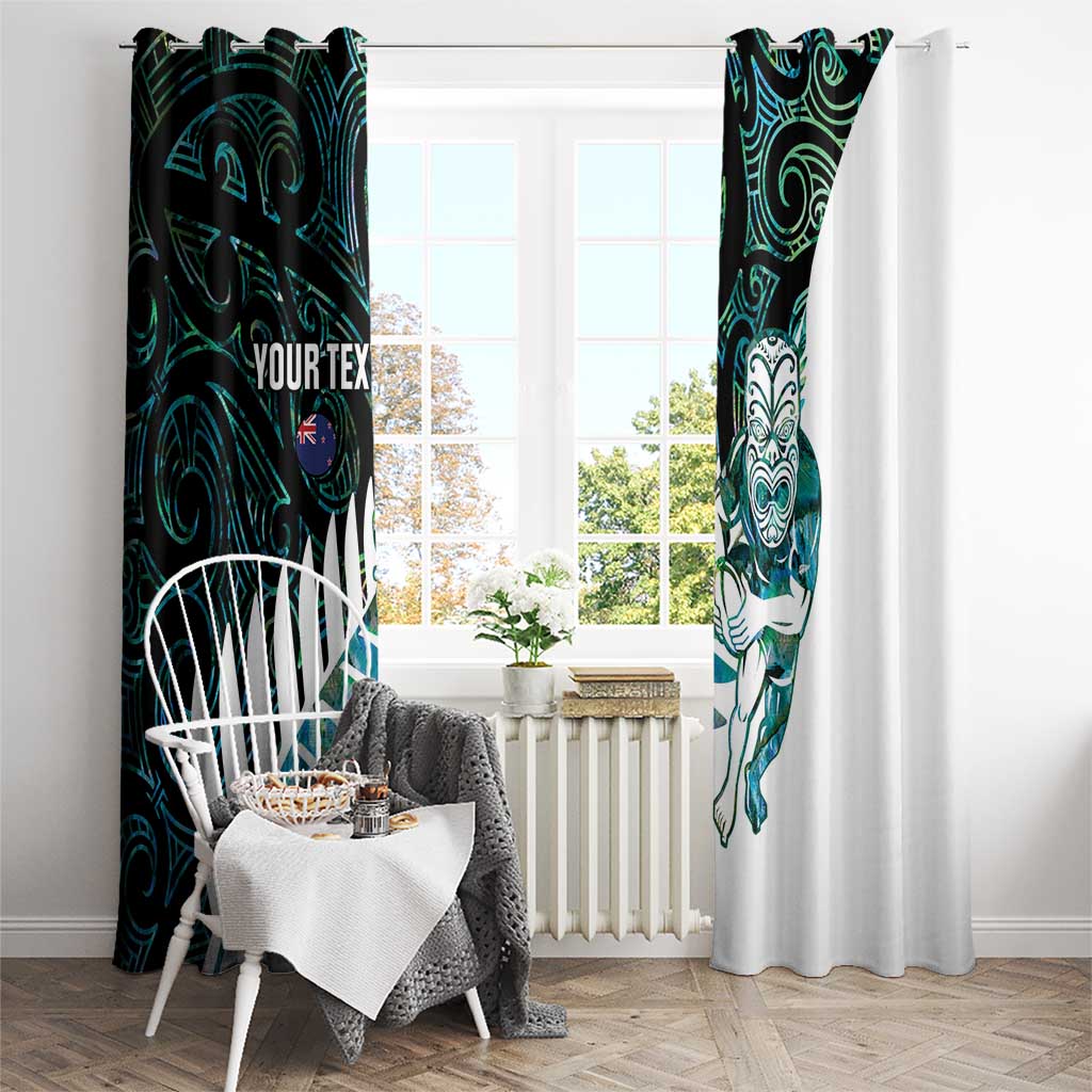 New Zealand Silver Fern Rugby Custom Window Curtain Go All Black Turquoise Maori Paua Shell - Polynesian Pride