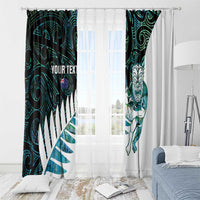 New Zealand Silver Fern Rugby Custom Window Curtain Go All Black Turquoise Maori Paua Shell - Polynesian Pride