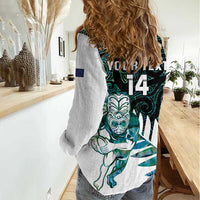 New Zealand Silver Fern Rugby Custom Women Casual Shirt Go All Black Turquoise Maori Paua Shell - Polynesian Pride