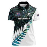 New Zealand Silver Fern Rugby Custom Women Polo Shirt Go All Black Turquoise Maori Paua Shell - Polynesian Pride