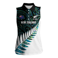 New Zealand Silver Fern Rugby Custom Women Sleeveless Polo Shirt Go All Black Turquoise Maori Paua Shell - Polynesian Pride