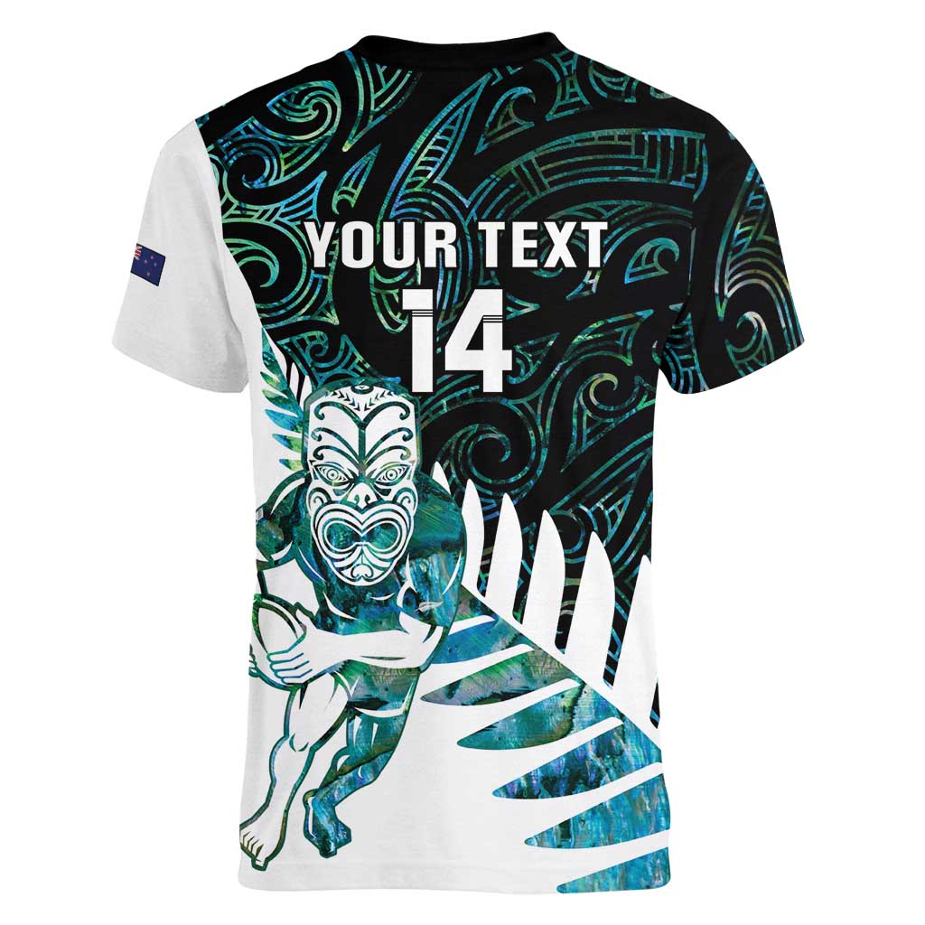 New Zealand Silver Fern Rugby Custom Women V-Neck T-Shirt Go All Black Turquoise Maori Paua Shell - Polynesian Pride