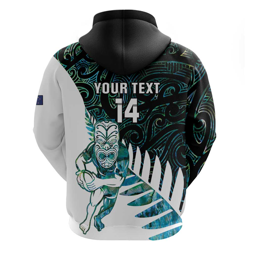 New Zealand Silver Fern Rugby Custom Zip Hoodie Go All Black Turquoise Maori Paua Shell - Polynesian Pride