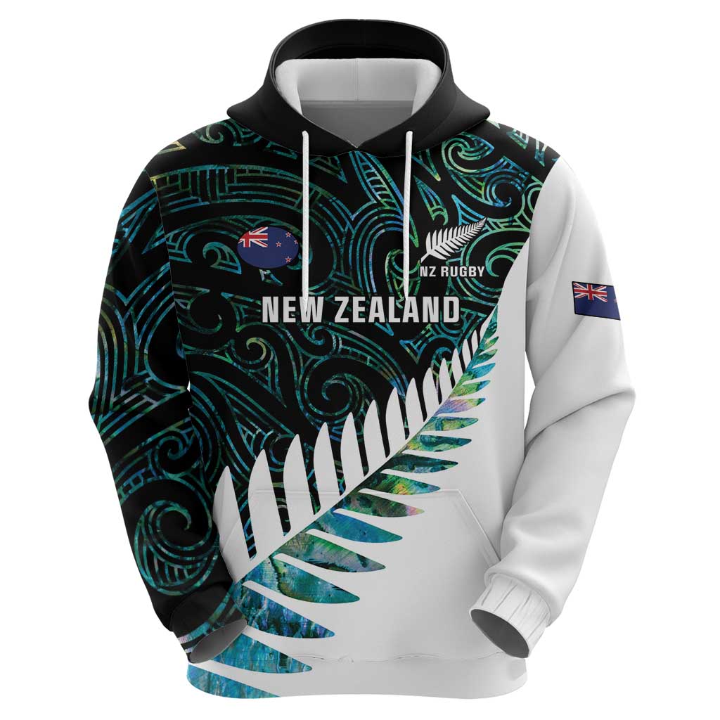 New Zealand Silver Fern Rugby Custom Zip Hoodie Go All Black Turquoise Maori Paua Shell - Polynesian Pride