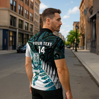 New Zealand Silver Fern Rugby Custom Zipper Polo Shirt Go All Black Turquoise Maori Paua Shell - Polynesian Pride