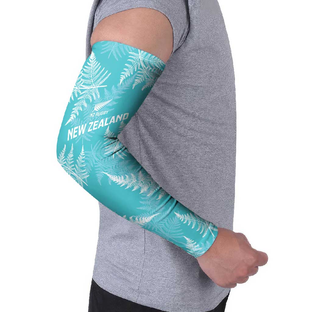 New Zealand Silver Fern Rugby Custom Arm Sleeves Go Aotearoa Champions Turquoise Version - Polynesian Pride