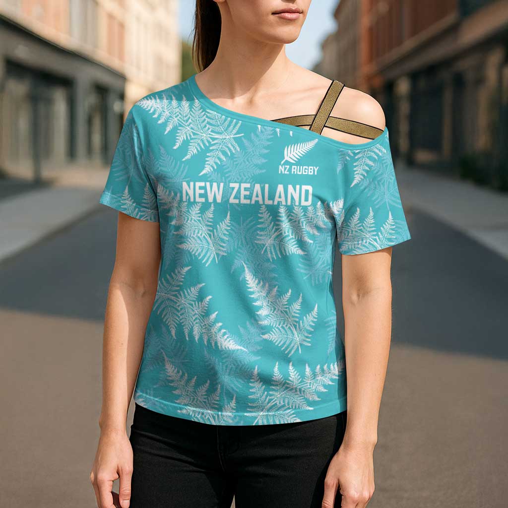 New Zealand Silver Fern Rugby Custom Cross Shoulder Shirt Go Aotearoa Champions Turquoise Version - Polynesian Pride