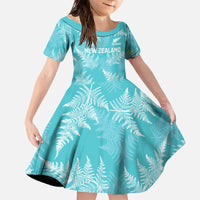 New Zealand Silver Fern Rugby Custom Family Matching Off The Shoulder Long Sleeve Dress and Hawaiian Shirt Go Aotearoa Champions Turquoise Version - Polynesian Pride