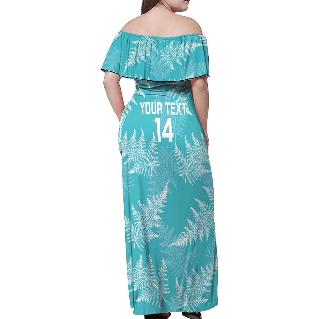 New Zealand Silver Fern Rugby Custom Family Matching Off Shoulder Maxi Dress and Hawaiian Shirt Go Aotearoa Champions Turquoise Version - Polynesian Pride