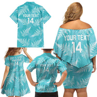 New Zealand Silver Fern Rugby Custom Family Matching Off Shoulder Short Dress and Hawaiian Shirt Go Aotearoa Champions Turquoise Version - Polynesian Pride